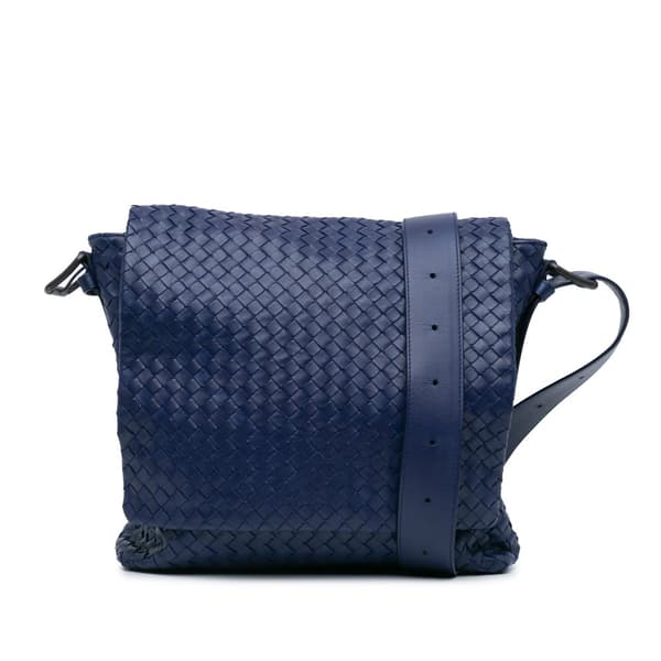Pre-owned Bottega Veneta Nappa Intrecciato Flap Crossbody Blue