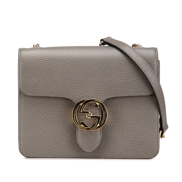 Pre-owned Gucci Small Dollar Calfskin Interlocking G Crossbody Gray