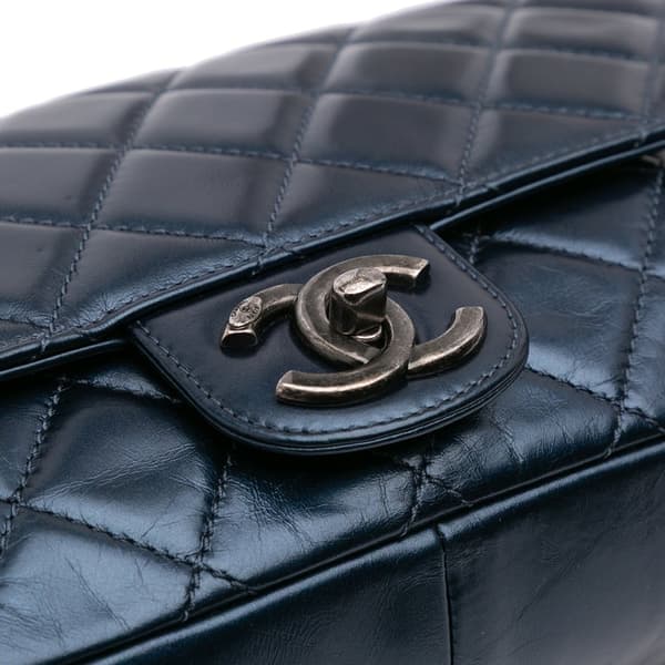 Pre-owned Chanel Quilted Glazed Calfskin Coco Pleats Flap Blue