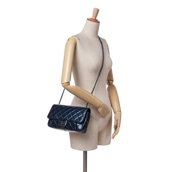 Pre-owned Chanel Quilted Glazed Calfskin Coco Pleats Flap Blue