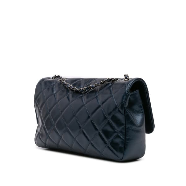 Pre-owned Chanel Quilted Glazed Calfskin Coco Pleats Flap Blue