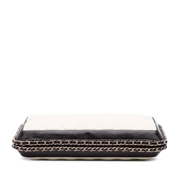 Pre-owned Chanel Bicolor Quilted Lambskin Chain Around Clutch White