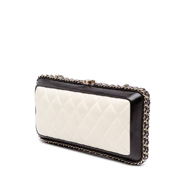 Pre-owned Chanel Bicolor Quilted Lambskin Chain Around Clutch White