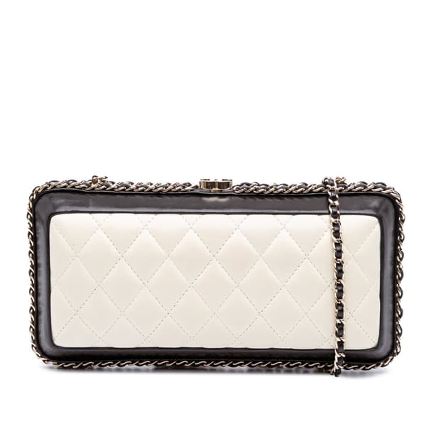 Pre-owned Chanel Bicolor Quilted Lambskin Chain Around Clutch White