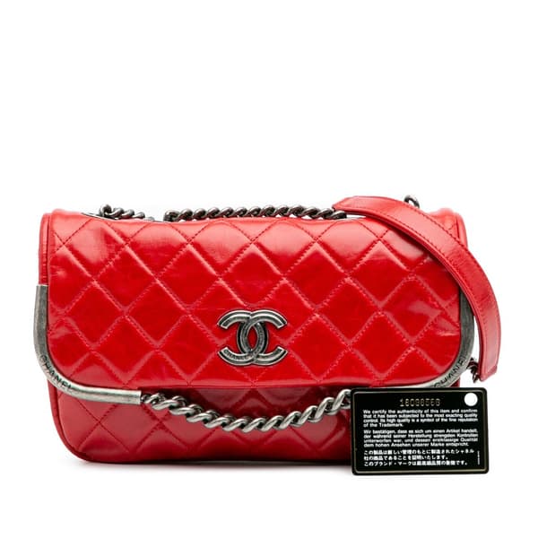 Pre-owned Chanel Aged Calfskin CC Chain Frame Flap Red