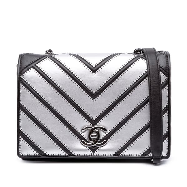 Pre-owned Chanel Small Chevron Lambskin Couture Flap Silver