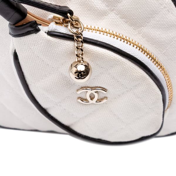 Pre-owned Chanel Coco Masters Mini Canvas Tennis Racket Bag White