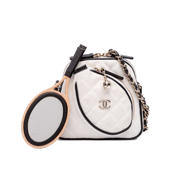 Pre-owned Chanel Coco Masters Mini Canvas Tennis Racket Bag White