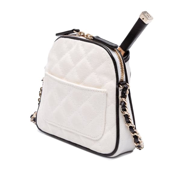 Pre-owned Chanel Coco Masters Mini Canvas Tennis Racket Bag White
