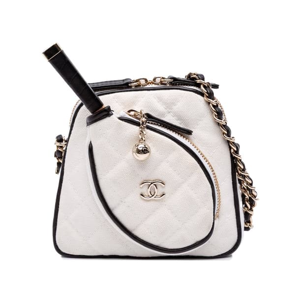 Pre-owned Chanel Coco Masters Mini Canvas Tennis Racket Bag White