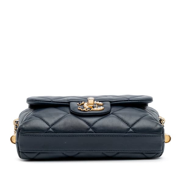 Pre-owned Chanel Mini Quilted Lambskin Crush on Chains Flap Blue