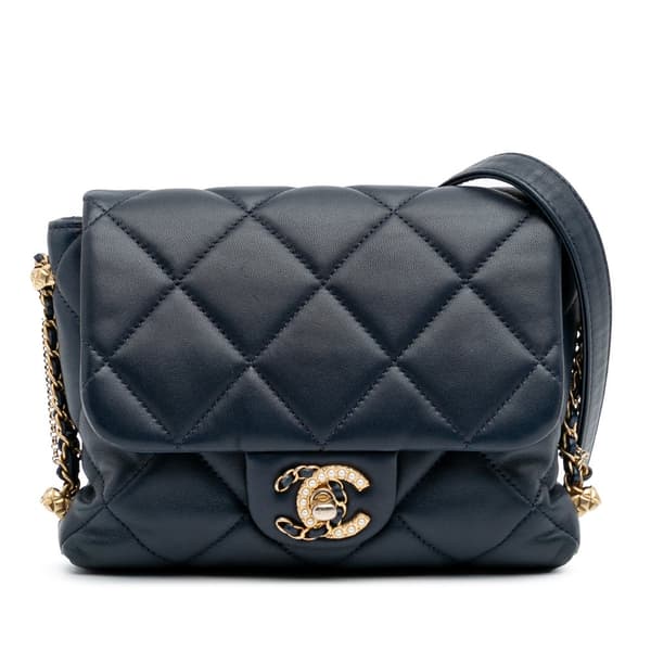 Pre-owned Chanel Mini Quilted Lambskin Crush on Chains Flap Blue