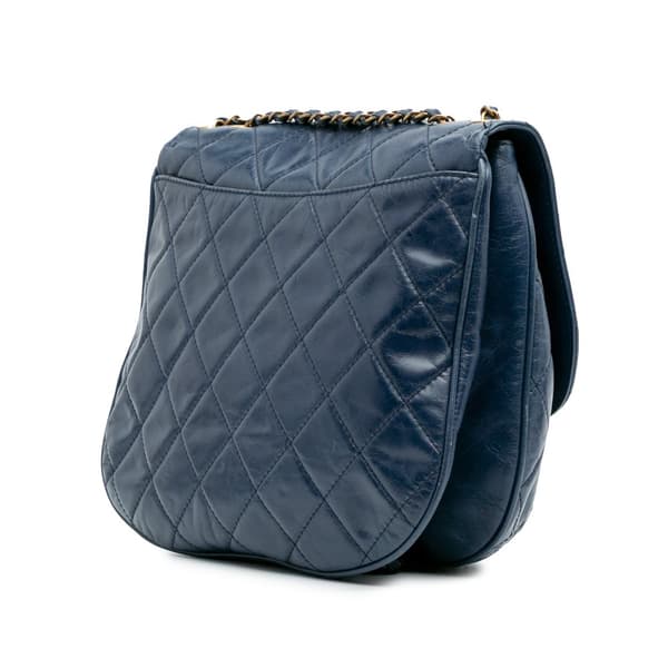 Pre-owned Chanel Medium Quilted Glazed Calfskin Bubble CC Flap Blue