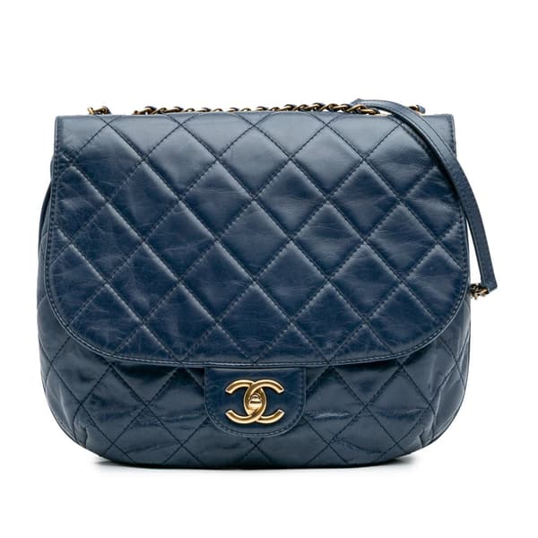 Pre-owned Chanel Medium Quilted Glazed Calfskin Bubble CC Flap Blue