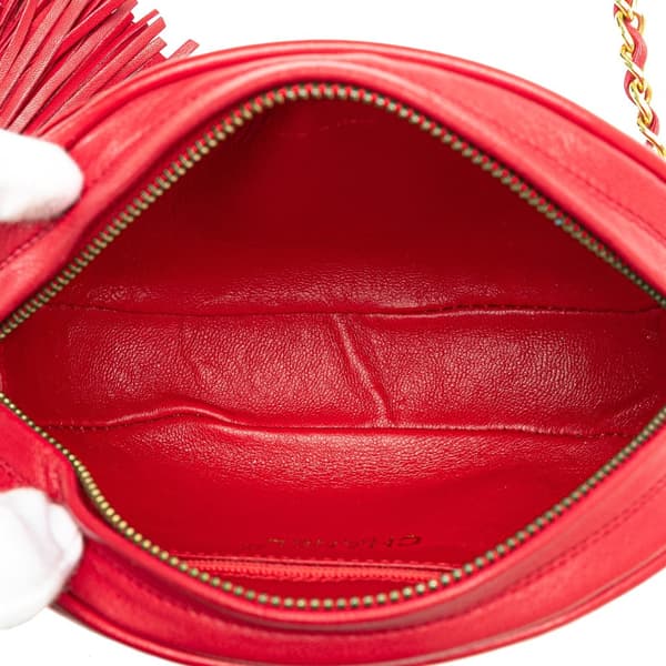 Pre-owned Chanel CC Lambskin Tassel Oval Camera Bag Red
