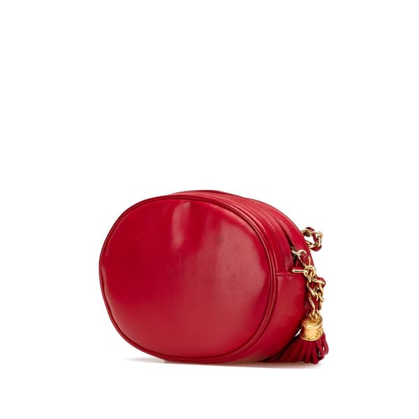Pre-owned Chanel CC Lambskin Tassel Oval Camera Bag Red