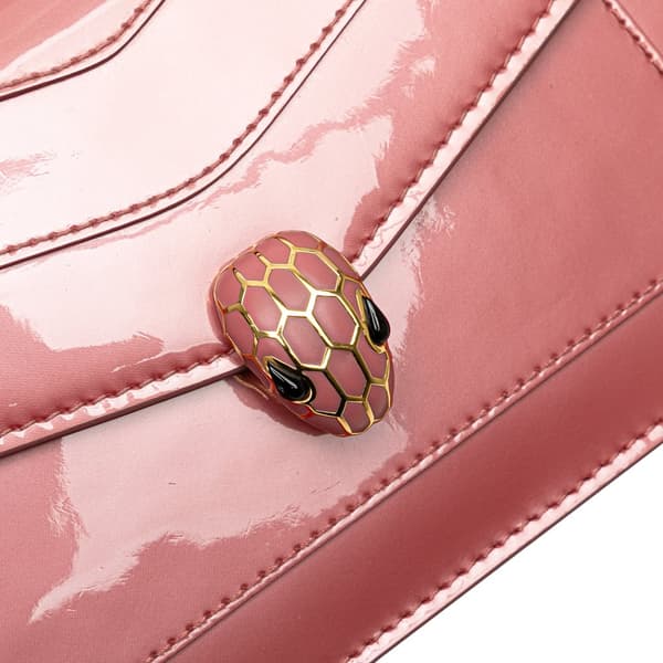 Pre-owned Bvlgari Patent Serpenti Forever Wallet on Chain Pink