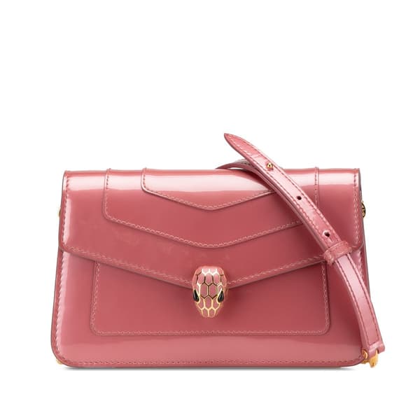 Pre-owned Bvlgari Patent Serpenti Forever Wallet on Chain Pink