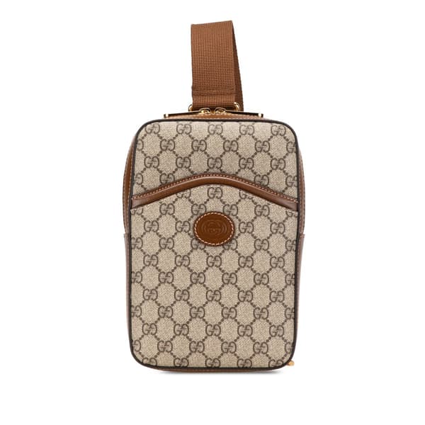 Pre-owned Gucci GG Supreme Interlocking G Sling Bag Brown