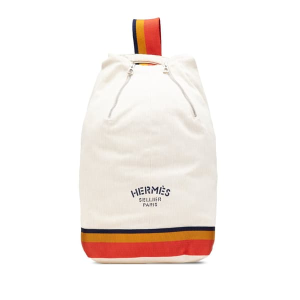 Pre-owned Hermès Toile Chevron Cavalier Sling Bag White