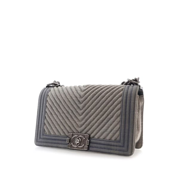 Pre-owned Chanel Old Medium Chevron Denim Boy Flap Blue