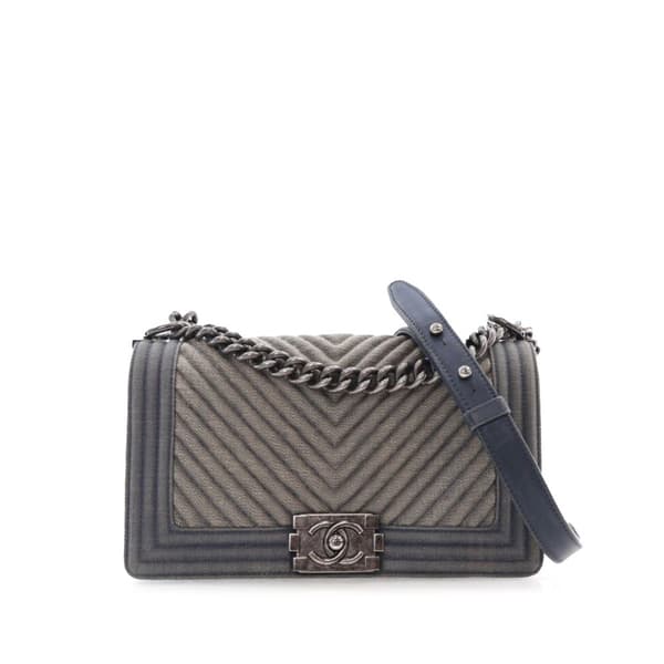 Pre-owned Chanel Old Medium Chevron Denim Boy Flap Blue