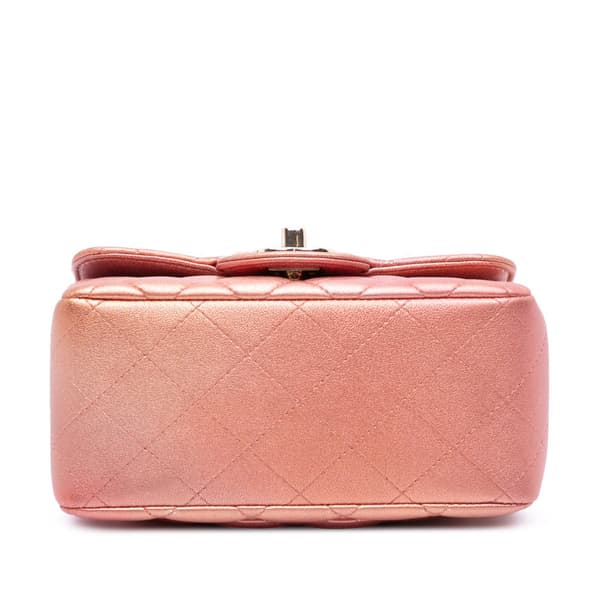 Pre-owned Chanel Mini Square Iridescent Calfskin Flap Orange