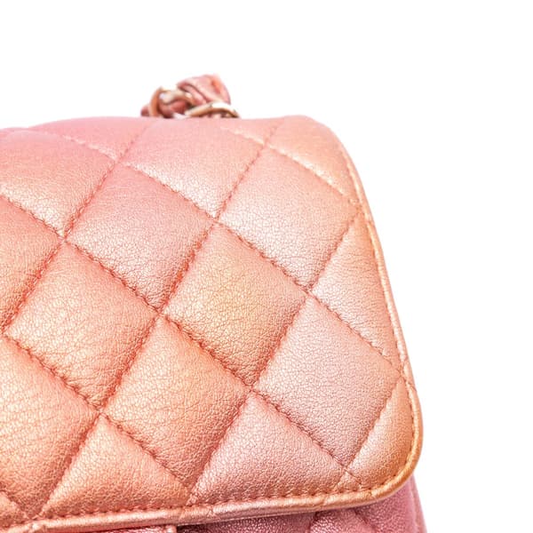 Pre-owned Chanel Mini Square Iridescent Calfskin Flap Orange