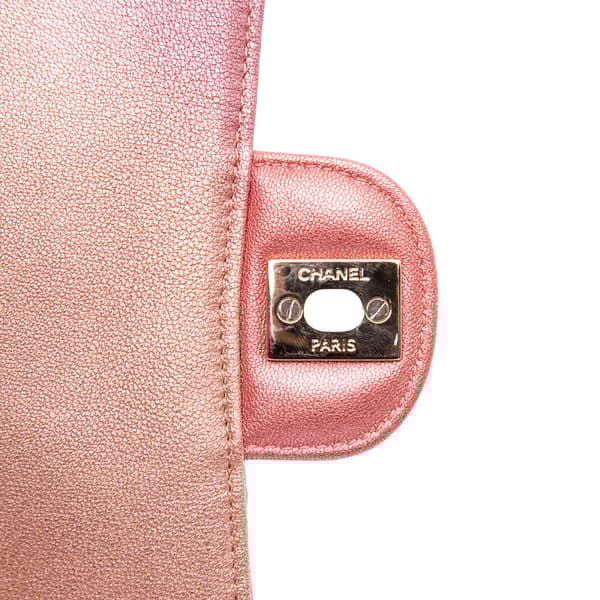 Pre-owned Chanel Mini Square Iridescent Calfskin Flap Orange