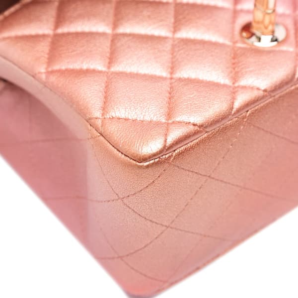 Pre-owned Chanel Mini Square Iridescent Calfskin Flap Orange