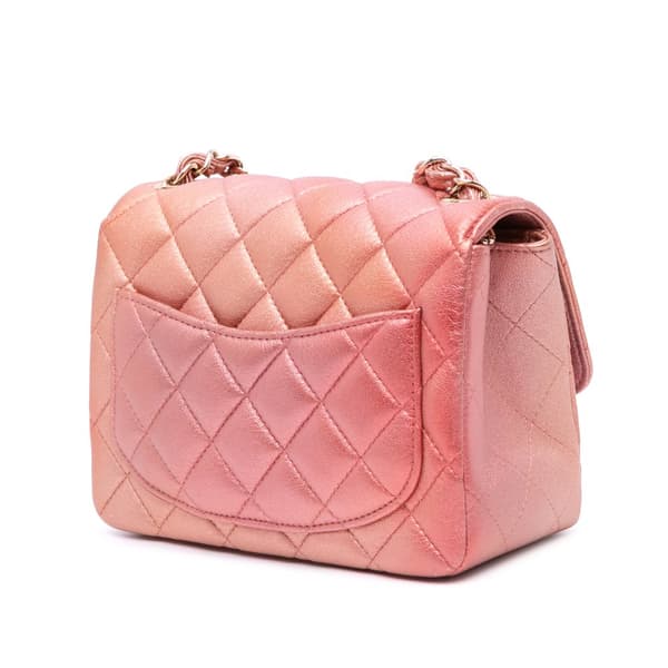 Pre-owned Chanel Mini Square Iridescent Calfskin Flap Orange