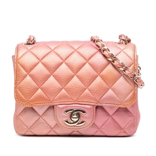 Pre-owned Chanel Mini Square Iridescent Calfskin Flap Orange