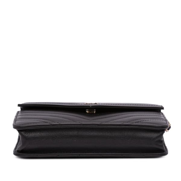 Pre-owned Chanel Goatskin Chevron Statement Wallet On Chain Black