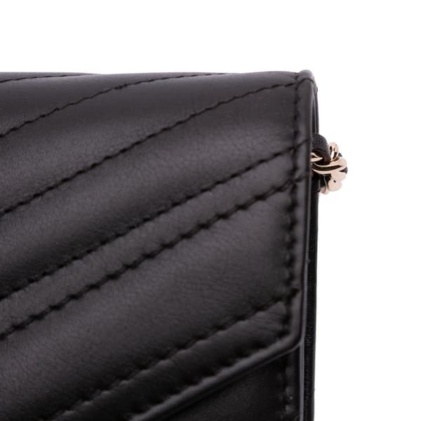 Pre-owned Chanel Goatskin Chevron Statement Wallet On Chain Black