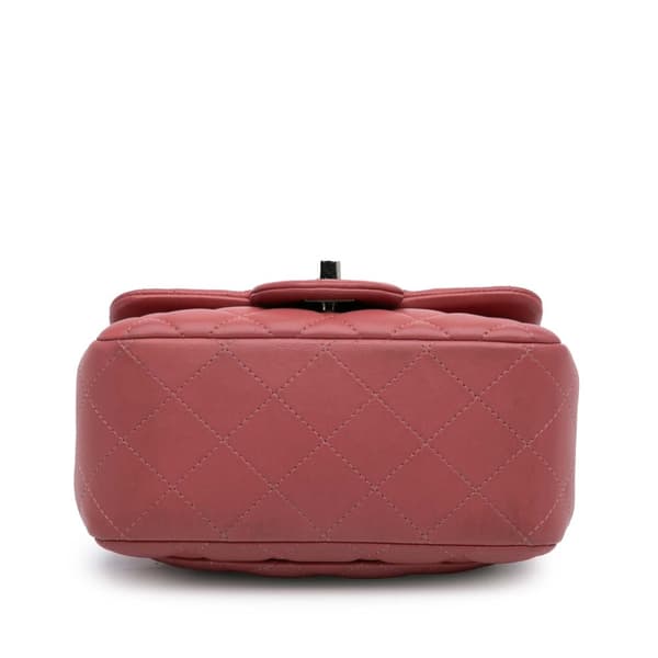 Pre-owned Chanel Mini Square Classic Lambskin Single Flap Pink