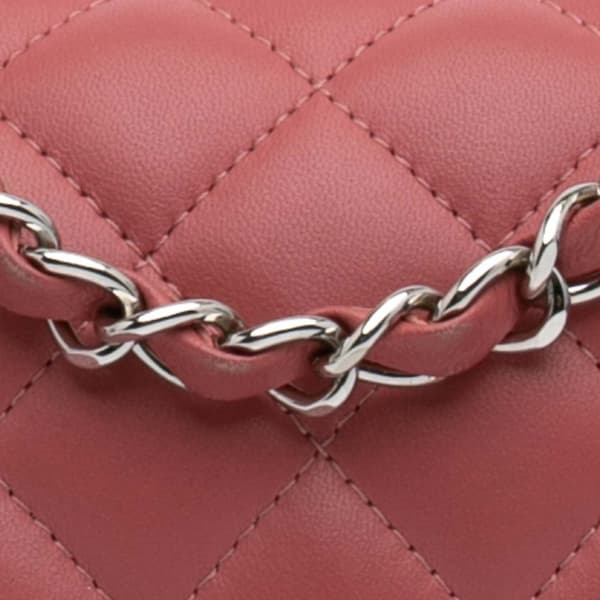 Pre-owned Chanel Mini Square Classic Lambskin Single Flap Pink