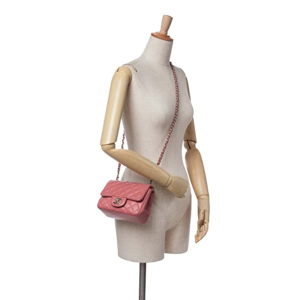 Pre-owned Chanel Mini Square Classic Lambskin Single Flap Pink