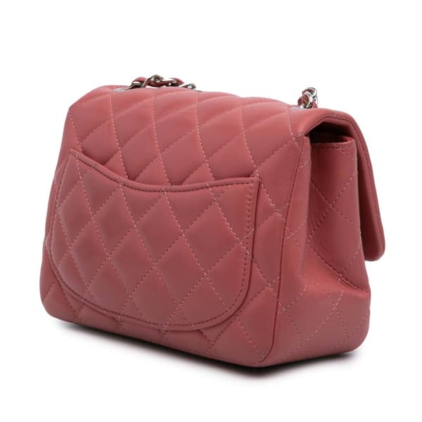 Pre-owned Chanel Mini Square Classic Lambskin Single Flap Pink