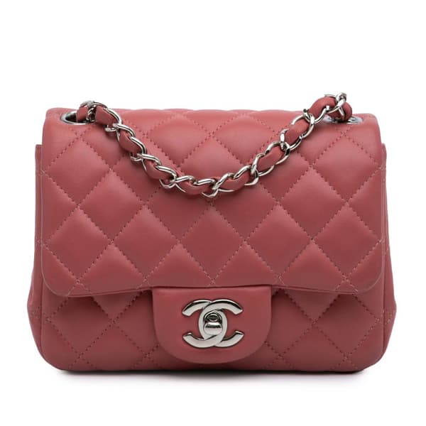 Pre-owned Chanel Mini Square Classic Lambskin Single Flap Pink