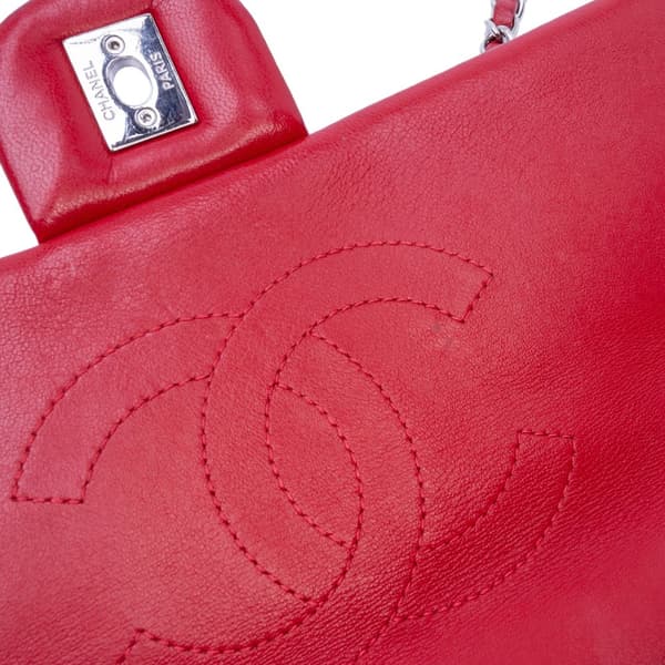 Pre-owned Chanel Medium Double Stitch Chevron Lambskin Single Flap Red