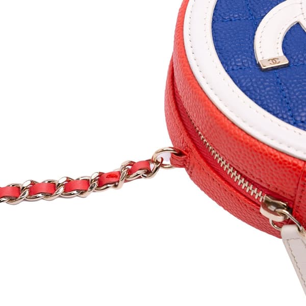 Pre-owned Chanel Tricolor Caviar CC Filigree Round Crossbody Blue