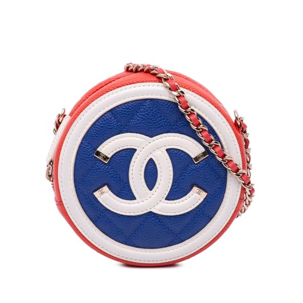 Pre-owned Chanel Tricolor Caviar CC Filigree Round Crossbody Blue