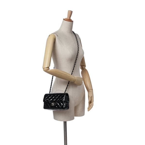 Pre-owned Chanel Mini Rectangular Classic Patent Single Flap Black