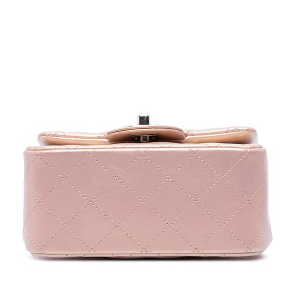Pre-owned Chanel Mini Square Classic Iridescent Calfskin Single Flap Pink