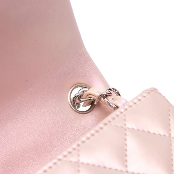 Pre-owned Chanel Mini Square Classic Iridescent Calfskin Single Flap Pink
