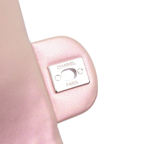 Pre-owned Chanel Mini Square Classic Iridescent Calfskin Single Flap Pink