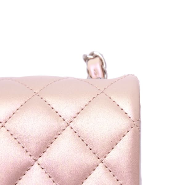 Pre-owned Chanel Mini Square Classic Iridescent Calfskin Single Flap Pink