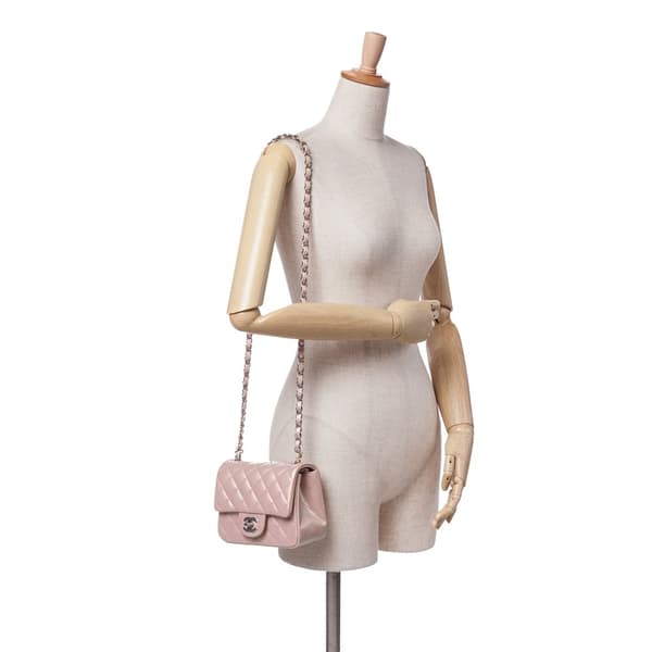 Pre-owned Chanel Mini Square Classic Iridescent Calfskin Single Flap Pink