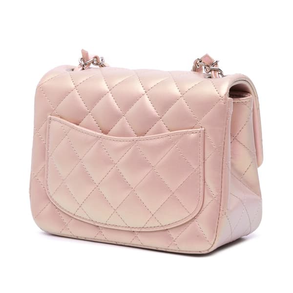 Pre-owned Chanel Mini Square Classic Iridescent Calfskin Single Flap Pink