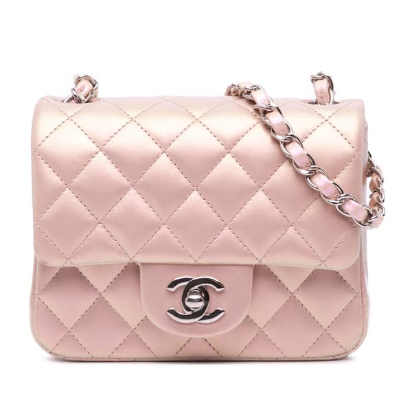 Pre-owned Chanel Mini Square Classic Iridescent Calfskin Single Flap Pink
